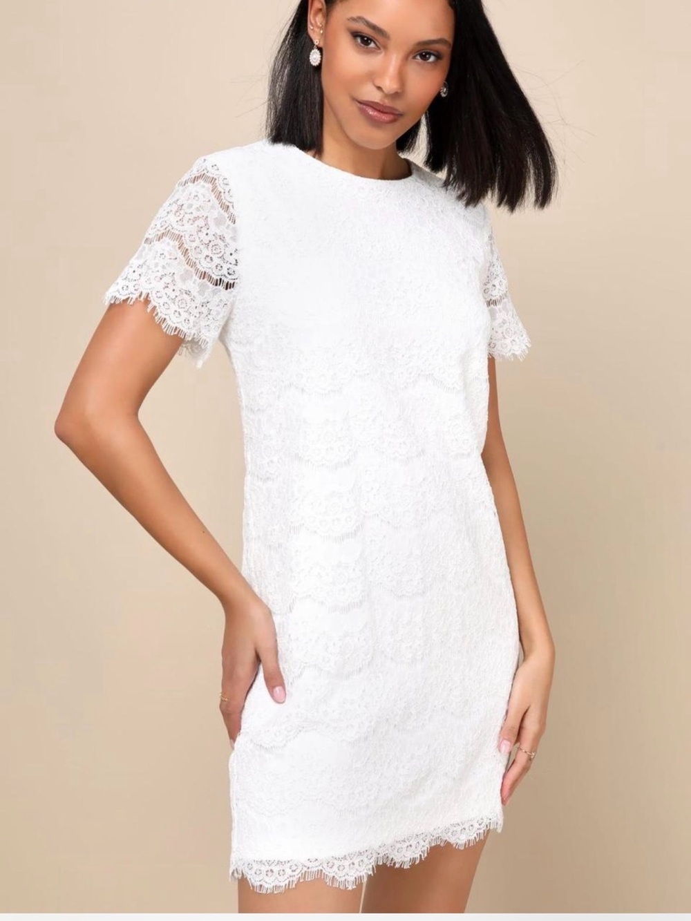 Lulu's White Lace Mini Shift Dress